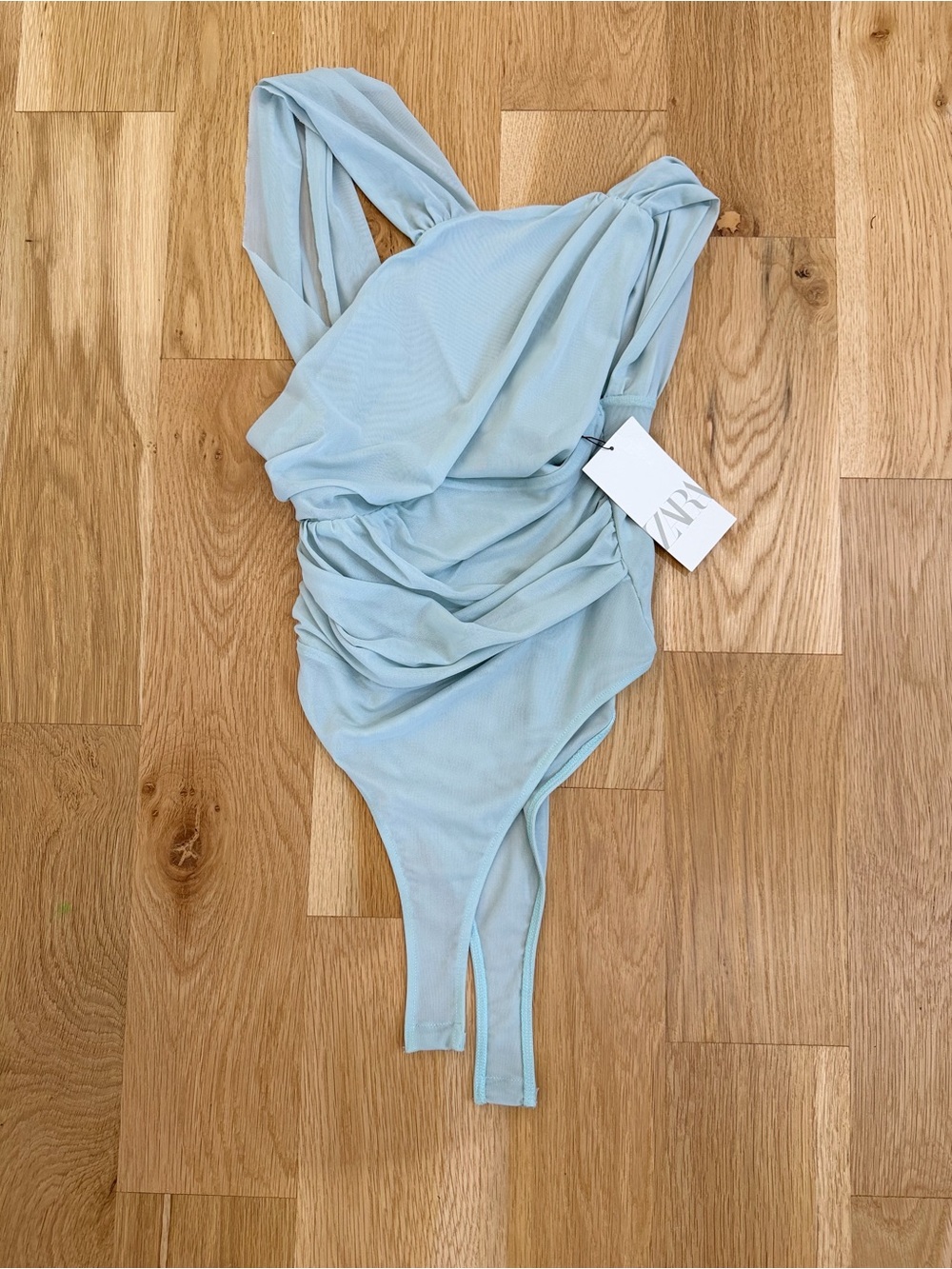 Zara Pale Blue Draped Bandeau Bodysuit